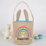 Easter Bunny Ears Canvas Bag Happy Easter Happy Easter Rainbow Rabbit Round Bottom Handbag