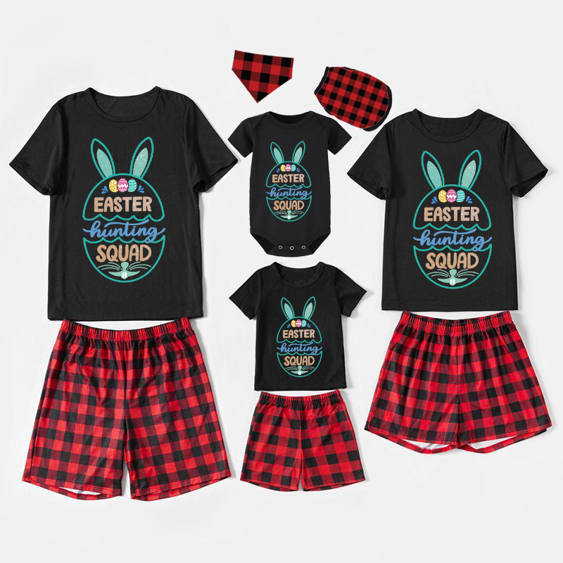 Matching Easter Family Pajamas Happy Easter Hunting Squad Egg Black Pajamas Set