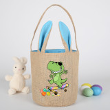 Easter Bunny Ears Canvas Bag Happy Easter Happy Easter Dinosaur Egg Skateboarding Round Bottom Handbag