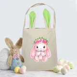 Easter Bunny Ears Canvas Bag Happy Easter Happy Easter Bunny Flower Square Bottom Handbag