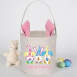 Easter Bunny Ears Canvas Bag Happy Easter Happy Easter Gnomies Rabbit Round Bottom Handbag
