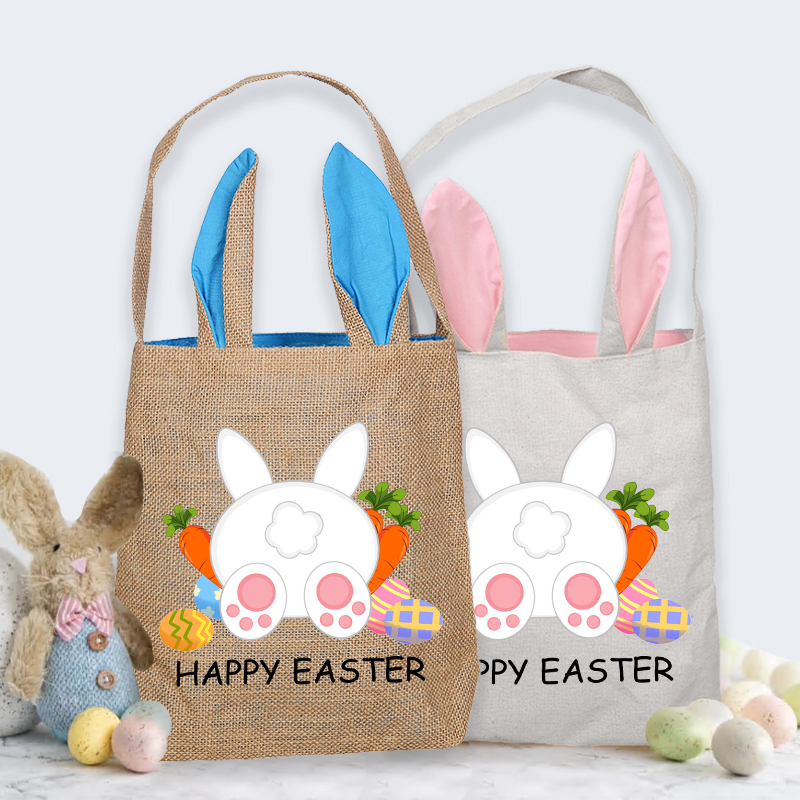 Easter Bunny Ears Canvas Bag Happy Easter Happy Easter Carrot Egg Square Bottom Handbag