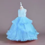 Toddler Girls Sleeveless Sequin Embroidery Formal Maxi Puffy Dress