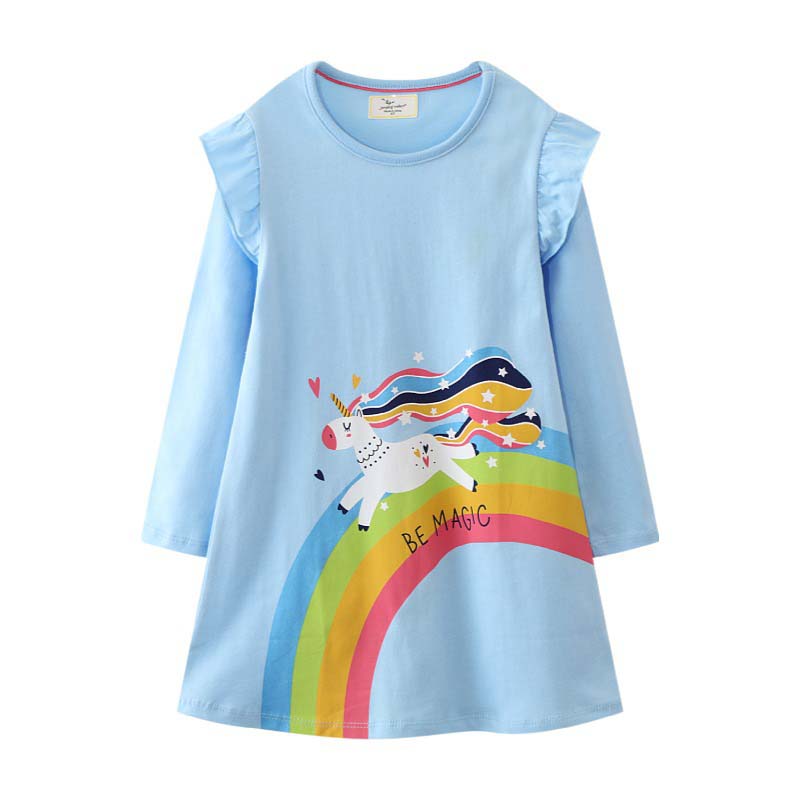 Toddler Girls Long Sleeve Rainbow Unicorn Be Magic A-line Casual Dress
