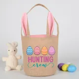 Easter Bunny Ears Canvas Bag Happy Easter Happy Easter Egg Hunting Crew Round Bottom Handbag