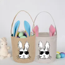 Easter Bunny Ears Canvas Bag Happy Easter Happy Easter Cool Rabbit With Glasses Round Bottom Handbag