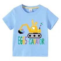 Easter Day Kids Dig Cars Happy Easter Eggs Cavator T-shirts For Boys And Girls
