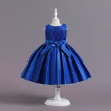 Toddler Girls Sleeveless Flower Embroidery Bowknot Belt Formal Maxi Puffy Dress