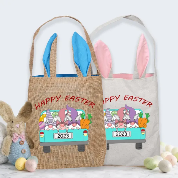 Easter Bunny Ears Canvas Bag Happy Easter Happy Easter Gnomies Car Square Bottom Handbag