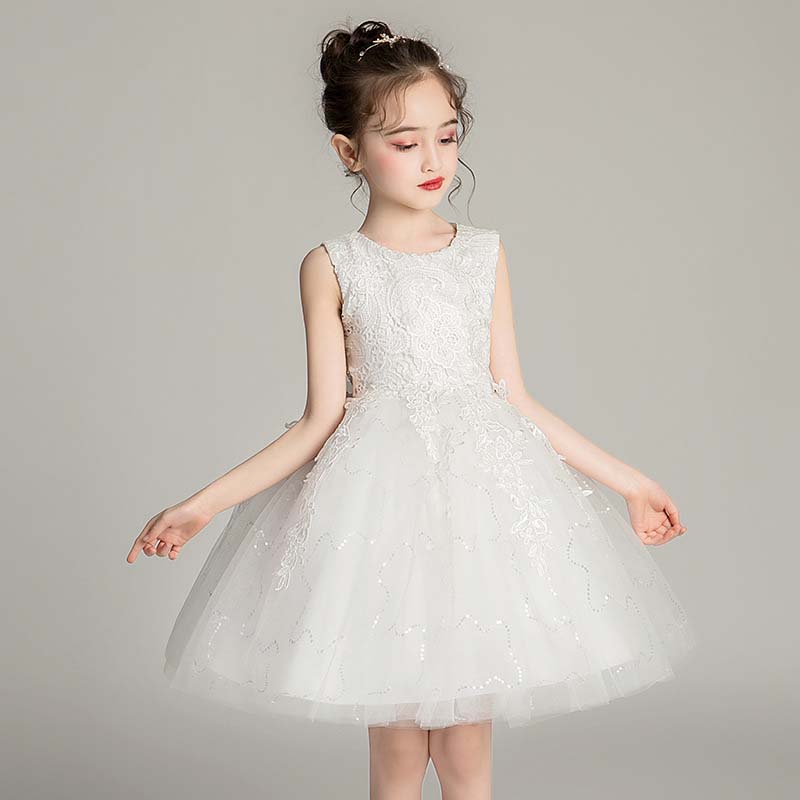 Toddler Girls Sleeveless Embroidery Back Bowknot Formal Gowns Dress