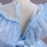 Toddler Girls Sleeveless Lace Collar Butterfly Mesh Bowknot Belt Formal Fishtail Midi Dress