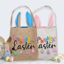 Easter Bunny Ears Canvas Bag Happy Easter Happy Easter Eggs Square Bottom Handbag