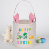 Easter Bunny Ears Canvas Bag Happy Easter Happy Easter Dinosaur Eggs Round Bottom Handbag