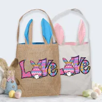 Easter Bunny Ears Canvas Bag Happy Easter Happy Easter Love Rabbit Square Bottom Handbag
