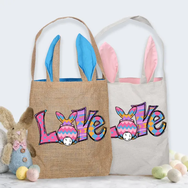 Easter Bunny Ears Canvas Bag Happy Easter Happy Easter Love Rabbit Square Bottom Handbag