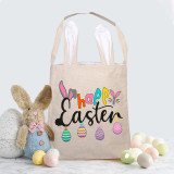 Easter Bunny Ears Canvas Bag Happy Easter Happy Easter Eggs Square Bottom Handbag