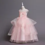 Toddler Girls Sleeveless Mesh Embroidery Formal Maxi Puffy Dress