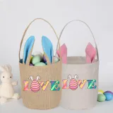 Easter Bunny Ears Canvas Bag Happy Easter Happy Easter Love Egg Round Bottom Handbag