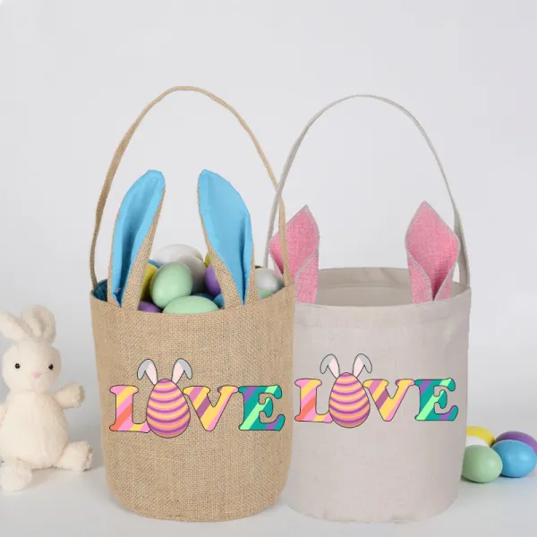 Easter Bunny Ears Canvas Bag Happy Easter Happy Easter Love Egg Round Bottom Handbag