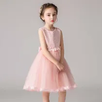 Girls Sleeveless Embroidery Flower Formal Pageant Gowns Midi Dress