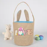 Easter Bunny Ears Canvas Bag Happy Easter Happy Easter Love Gnomies Round Bottom Handbag