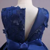 Toddler Girls Sleeveless Flower Embroidery Bowknot Belt Formal Maxi Puffy Dress