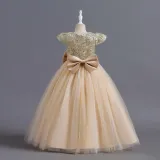 Toddler Girls Sleeveless Embroidery Bowknot Formal Maxi Dress