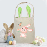 Easter Bunny Ears Canvas Bag Happy Easter Happy Easter Bunny Flower Square Bottom Handbag