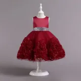Toddler Girls Sleeveless Glittering Belt Cake Dress Formal Midi Dress
