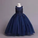 Toddler Girls Sleeveless Flower Embroidery Sequin Formal Puffy Maxi Dress