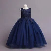 Toddler Girls Sleeveless Flower Embroidery Sequin Formal Puffy Maxi Dress
