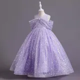 Toddler Girls Sleeveless Sequin Stars Formal Maxi Puffy Dress