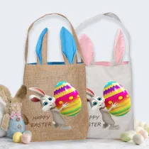 Easter Bunny Ears Canvas Bag Happy Easter Happy Easter Bunny Egg Square Bottom Handbag