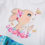 Toddler Girls Flying Sleeve Cartoon Cute Wreath Rabbit Octopus Prints A-line Casual Dress