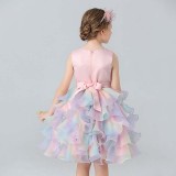 Toddler Girls Sleeveless Flower Bowknot Belt Formal Gowns Midi Cake Dress