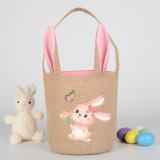 Easter Bunny Ears Canvas Bag Happy Easter Happy Easter Bunny Flower Round Bottom Handbag
