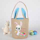 Easter Bunny Ears Canvas Bag Happy Easter Happy Easter Bunny Eggs Round Bottom Handbag