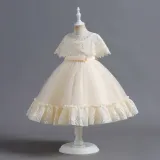 Toddler Girls Lace Shawl Boeknot Belt Formal Maxi Dress