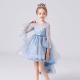 Toddler Girls Mesh Glittering Flared Sleeves Bowknot Belt Formal Gowns Dress