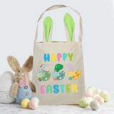Easter Bunny Ears Canvas Bag Happy Easter Happy Easter Dinosaur Eggs Square Bottom Handbag