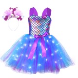 Toddler Girls LED Light Up Two Pieces Mermaid Tutu Dress with Hairband