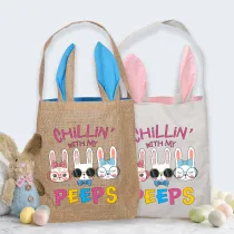 Easter Bunny Ears Canvas Bag Happy Easter Happy Easter Chillin With My Peeps Square Bottom Handbag
