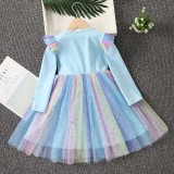 Toddler Girls Long Sleeve Princess Mesh Sequin Tutu Dress