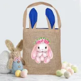 Easter Bunny Ears Canvas Bag Happy Easter Happy Easter Bunny Flower Square Bottom Handbag