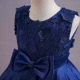 Toddler Girls Sleeveless Flower Embroidery Bowknot Belt Formal Maxi Puffy Dress