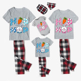 Matching Easter Family Pajamas Happy Easter Hop Bunny Gray Pajamas Set