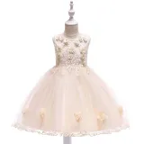 Toddler Girls Sleeveless Flower Embroidery Formal Puffy Midi Dress