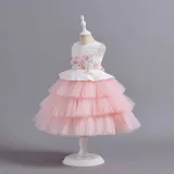 Toddler Girls Sleeveless Daisy Flower Embroidery Formal Maxi Puffy Dress