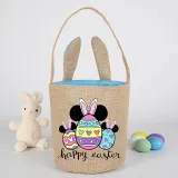 Easter Bunny Ears Canvas Bag Happy Easter Happy Easter Cartoon Mouse Eggs Round Bottom Handbag
