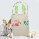 Easter Bunny Ears Canvas Bag Happy Easter Happy Easter Love Egg Square Bottom Handbag
